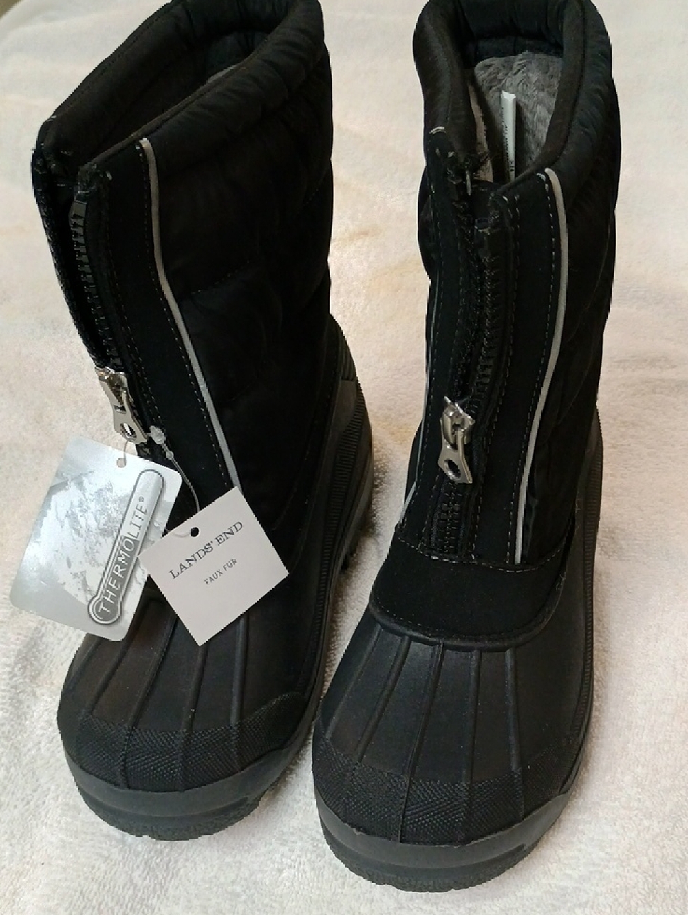 Lands' End Black Kids Front-Zip Winter Boots